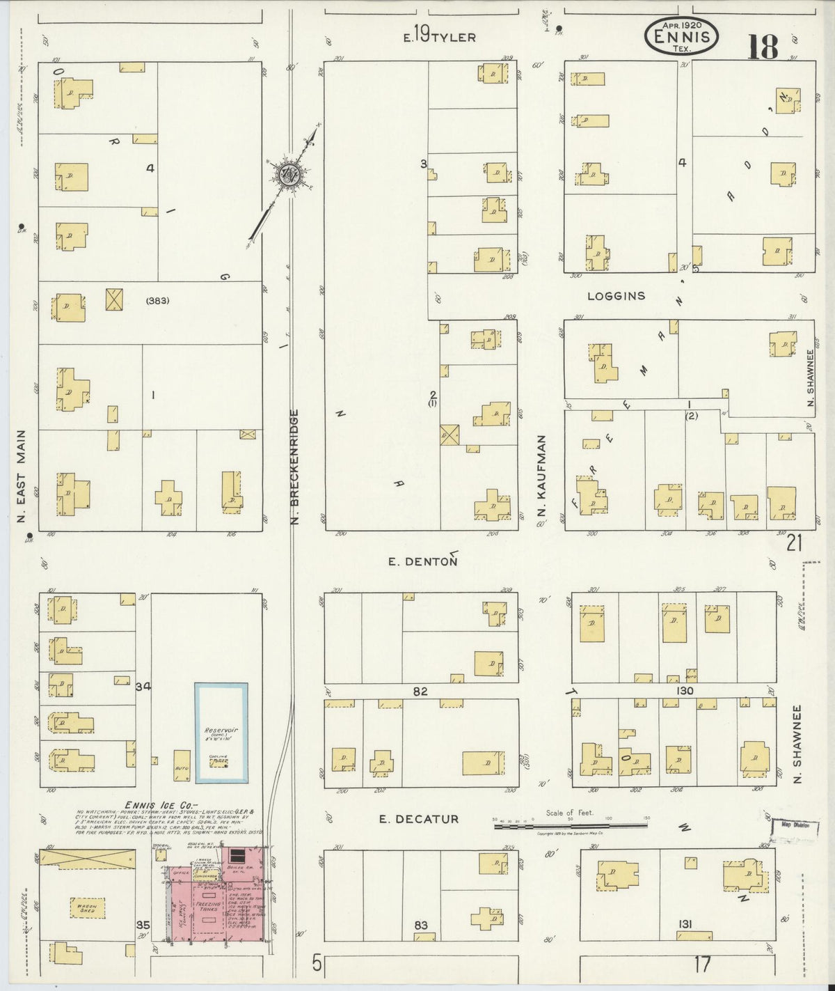 Sanborn Fire Insurance Map from Ennis, Ellis County, Texas (1920), Sheet #0018 - Complete Map Set gallery image, historic Sanborn map, vintage wall art, Texas Texas