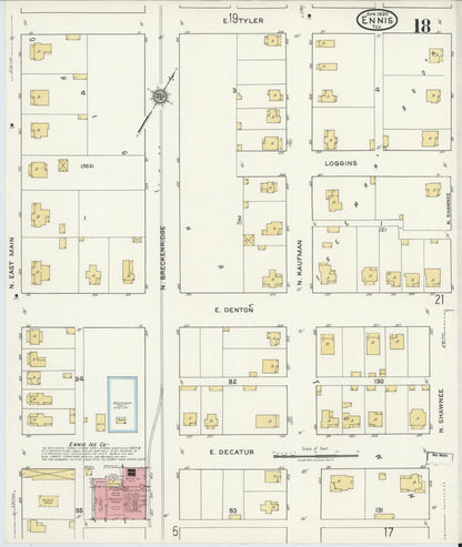 Sanborn Fire Insurance Map from Ennis, Ellis County, Texas (1920), Sheet #0018 - Complete Map Set gallery image, historic Sanborn map, vintage wall art, Texas Texas