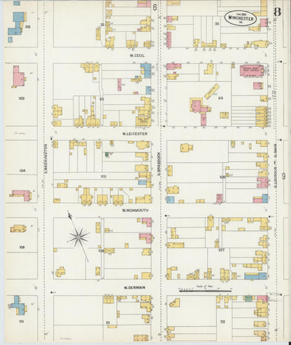 Sanborn Fire Insurance Map from Winchester, Independent Cities, Virginia (1903), Sheet #0008 - Complete Map Set gallery image, historic Sanborn map, vintage wall art, Virginia Virginia
