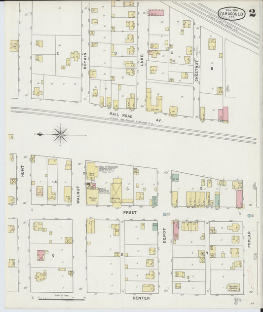 Sanborn Fire Insurance Map from Paragould, Greene County, Arkansas (1894), Sheet #0002 - Historic Sanborn Fire Insurance Map Print, vintage old map wall art, antique decor, genealogy gift, Arkansas Arkansas map