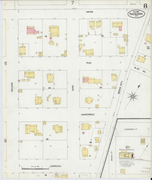Sanborn Fire Insurance Map from Tuscaloosa, Tuscaloosa County, Alabama (1899), Sheet #0008 - Historic Sanborn Fire Insurance Map Print, vintage old map wall art, antique decor, genealogy gift, Alabama Alabama map