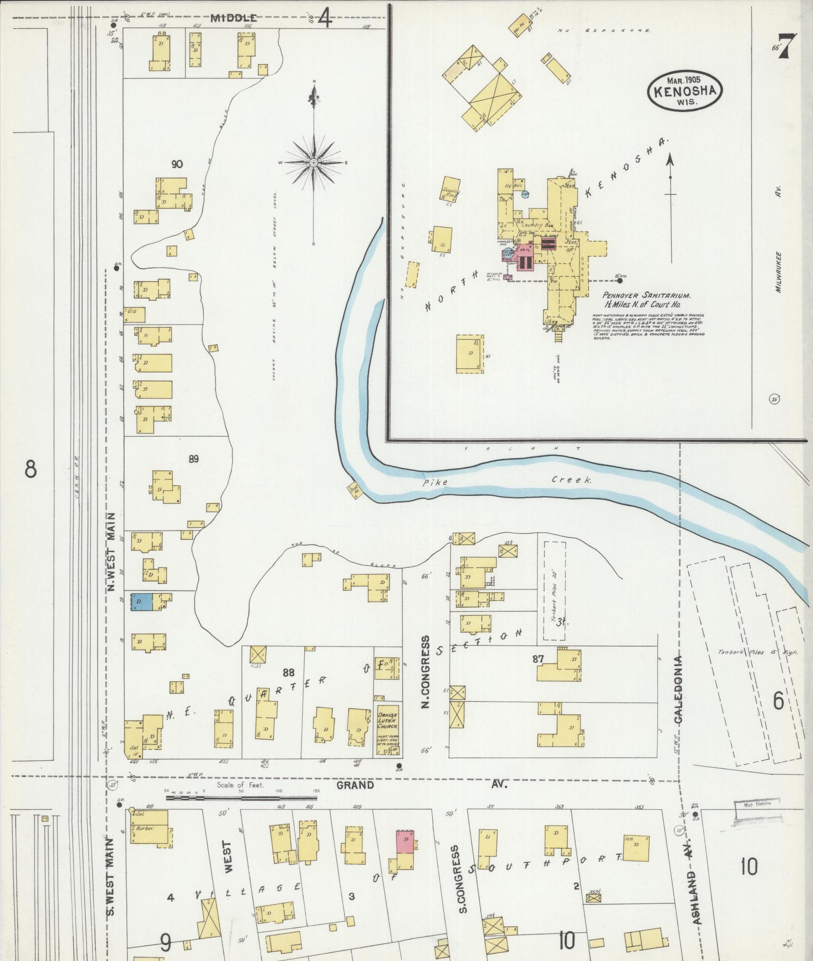 Sanborn Fire Insurance Map from Kenosha, Kenosha County, Wisconsin (1905), Sheet #0007 - Complete Map Set gallery image, historic Sanborn map, vintage wall art, Wisconsin Wisconsin