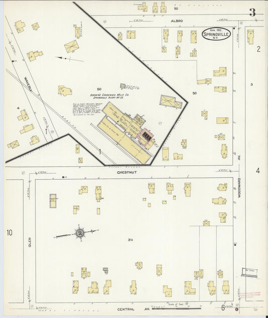 Sanborn Fire Insurance Map from Springville, Erie County, New York (1912), Sheet #0003 - Historic Sanborn Fire Insurance Map Print, vintage old map wall art, antique decor, genealogy gift, New York New York map