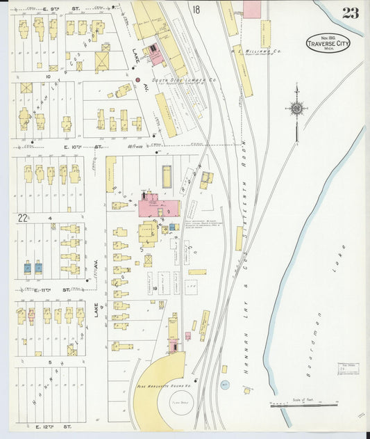 Sanborn Fire Insurance Map from Traverse City, Grand Traverse County, Michigan (1910), Sheet #0023 - Historic Sanborn Fire Insurance Map Print, vintage old map wall art, antique decor, genealogy gift, Michigan Michigan map