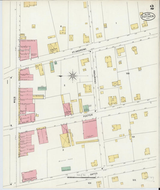 Sanborn Fire Insurance Map from Dothan, Houston County, Alabama (1898), Sheet #0002 - Historic Sanborn Fire Insurance Map Print, vintage old map wall art, antique decor, genealogy gift, Alabama Alabama map