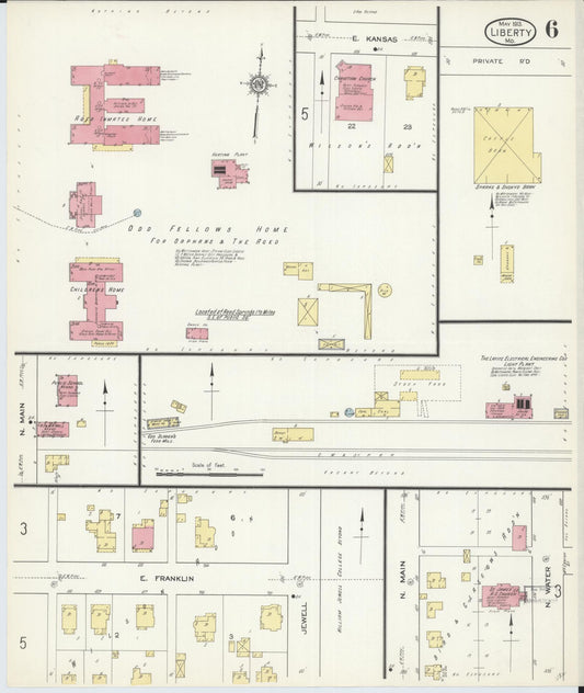 Sanborn Fire Insurance Map from Liberty, Clay County, Missouri (1913), Sheet #0006 - Historic Sanborn Fire Insurance Map Print, vintage old map wall art, antique decor, genealogy gift, Missouri Missouri map