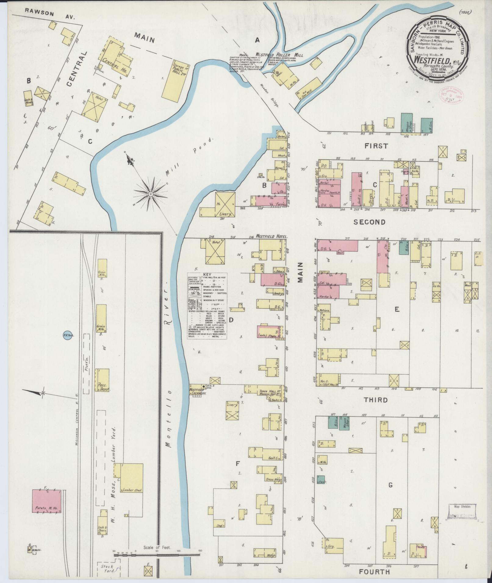 Sanborn Fire Insurance Map from Westfield, Marquette County, Wisconsin (1894), Sheet #0001 - Historic Sanborn Fire Insurance Map Print, vintage old map wall art, antique decor, genealogy gift, Wisconsin Wisconsin map