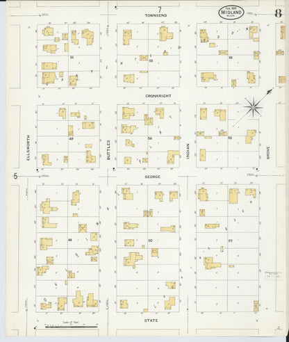 Sanborn Fire Insurance Map from Midland, Midland County, Michigan (1909), Sheet #0008 - Historic Sanborn Fire Insurance Map Print, vintage old map wall art, antique decor, genealogy gift, Michigan Michigan map