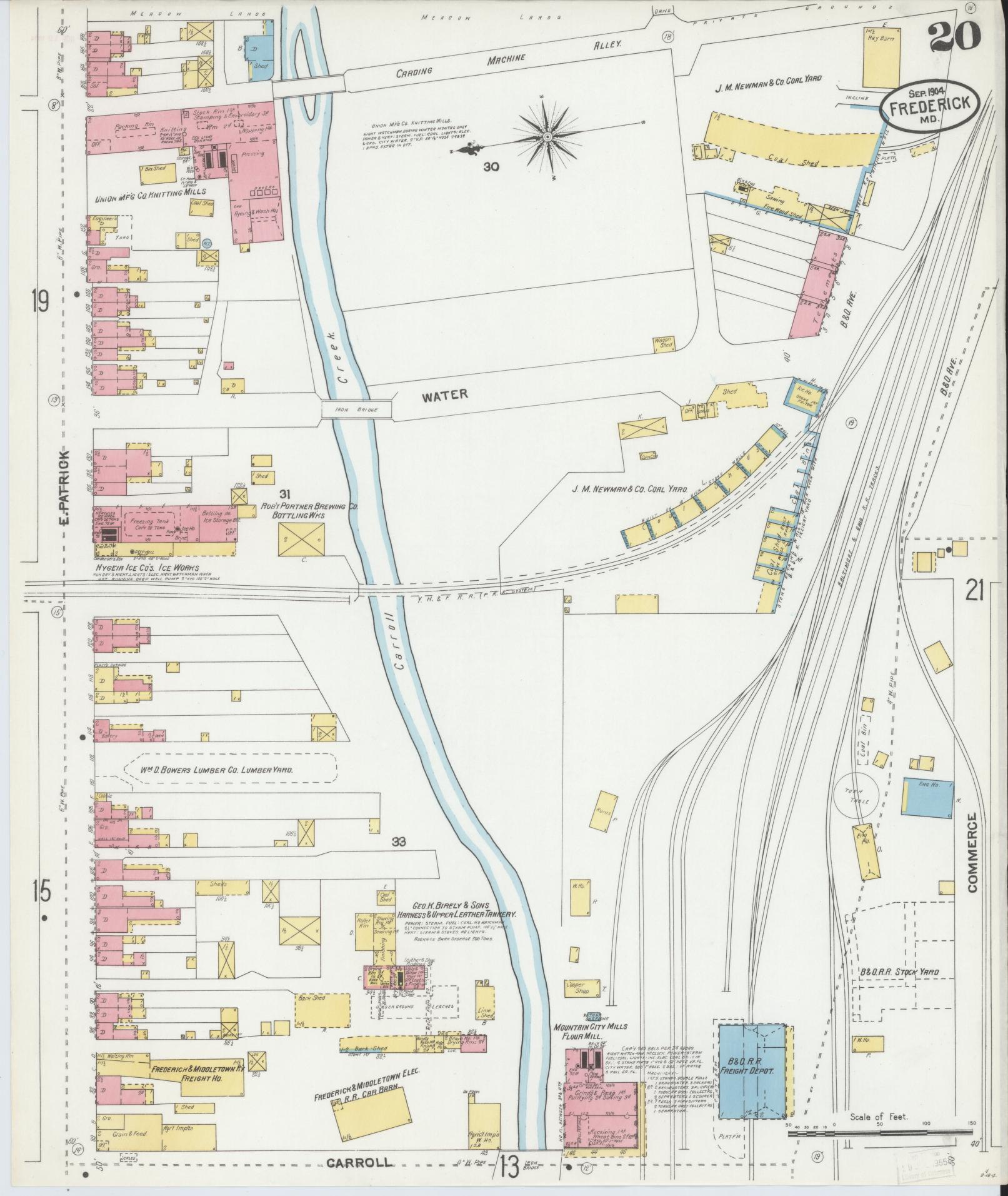 Sanborn Fire Insurance Map from Frederick, Frederick County, Maryland (1904), Sheet #0020 - Historic Sanborn Fire Insurance Map Print, vintage old map wall art, antique decor, genealogy gift, Maryland Maryland map