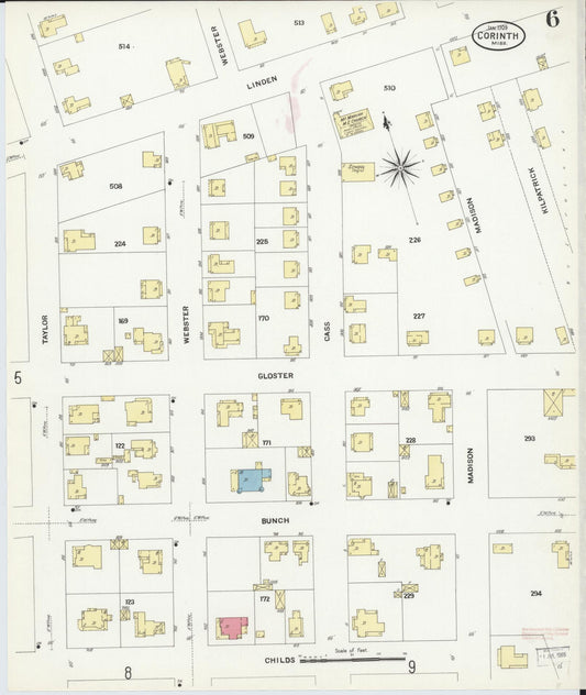 Sanborn Fire Insurance Map from Corinth, Alcorn County, Mississippi (1909), Sheet #0006 - Historic Sanborn Fire Insurance Map Print, vintage old map wall art, antique decor, genealogy gift, Mississippi Mississippi map