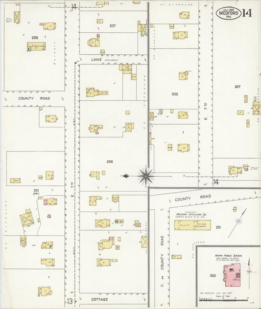 Sanborn Fire Insurance Map from Medford, Jackson County, Oregon (1907), Sheet #0014 - Historic Sanborn Fire Insurance Map Print, vintage old map wall art, antique decor, genealogy gift, Oregon Oregon map