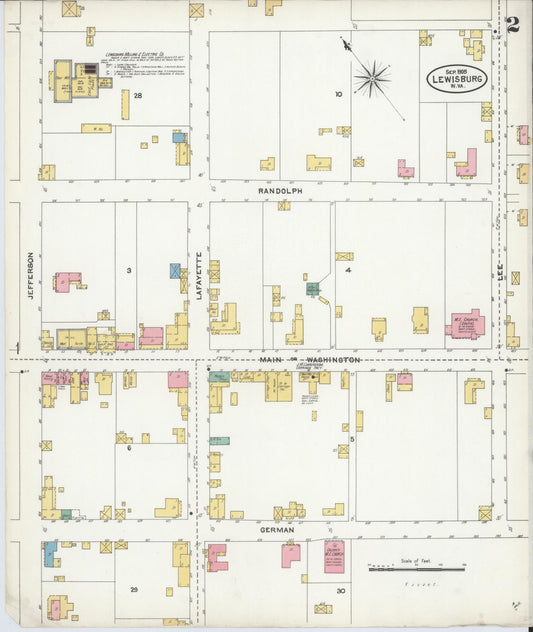 Sanborn Fire Insurance Map from Lewisburg, Greenbrier County, West Virginia (1905), Sheet #0002 - Historic Sanborn Fire Insurance Map Print, vintage old map wall art, antique decor, genealogy gift, West Virginia West Virginia map