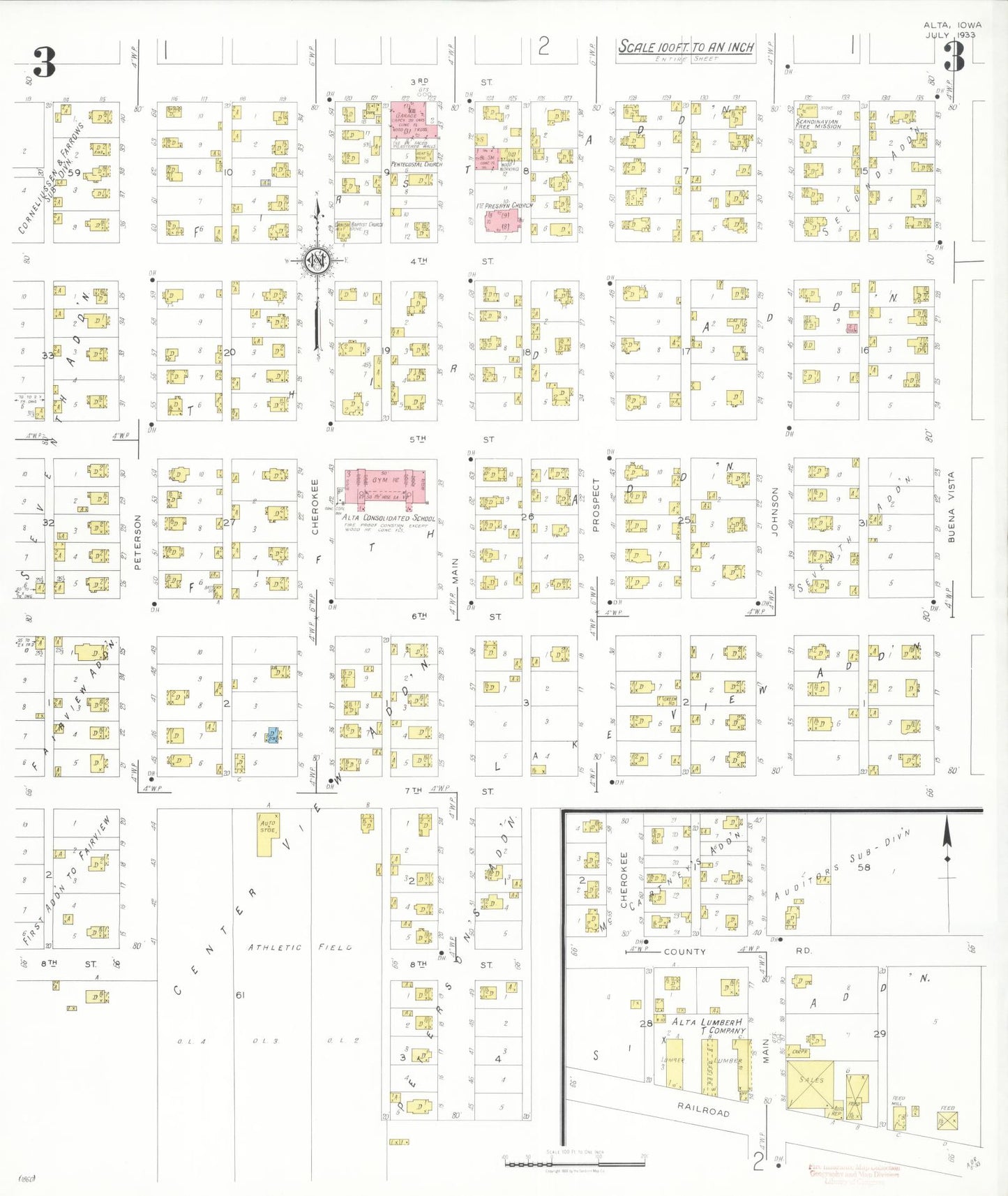 Sanborn Fire Insurance Map from Alta, Buena Vista County, Iowa (1933), Sheet #0003 - Historic Sanborn Fire Insurance Map Print