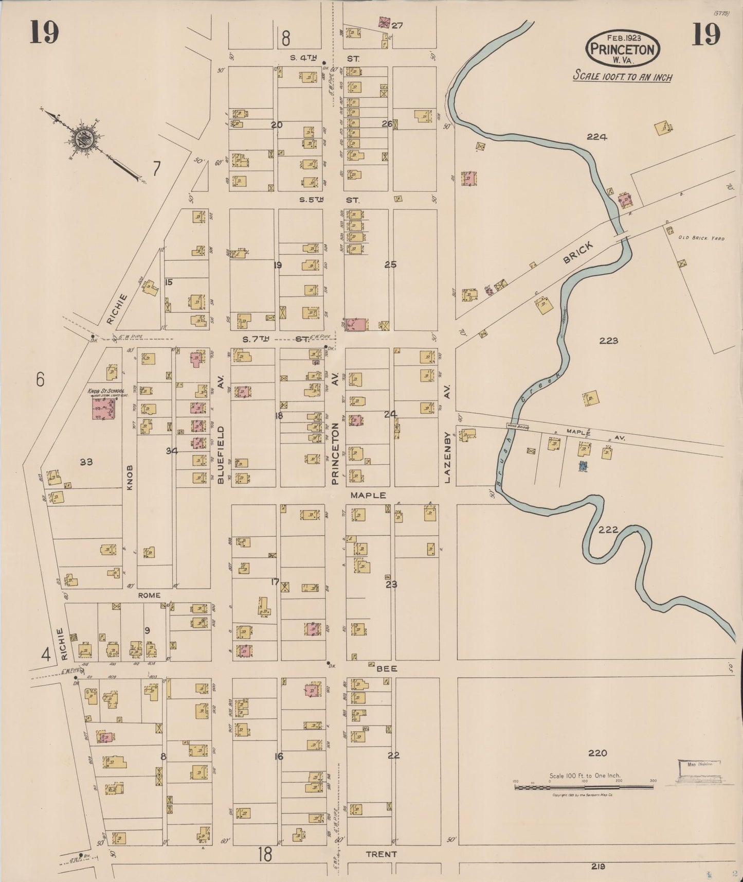 Sanborn Fire Insurance Map from Princeton, Mercer County, West Virginia (1923), Sheet #0019 - Complete Map Set gallery image, historic Sanborn map, vintage wall art, West Virginia West Virginia