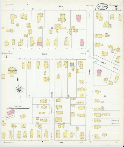 Sanborn Fire Insurance Map from Potsdam, St. Lawrence County, New York (1909), Sheet #0005 - Complete Map Set gallery image, historic Sanborn map, vintage wall art, New York New York