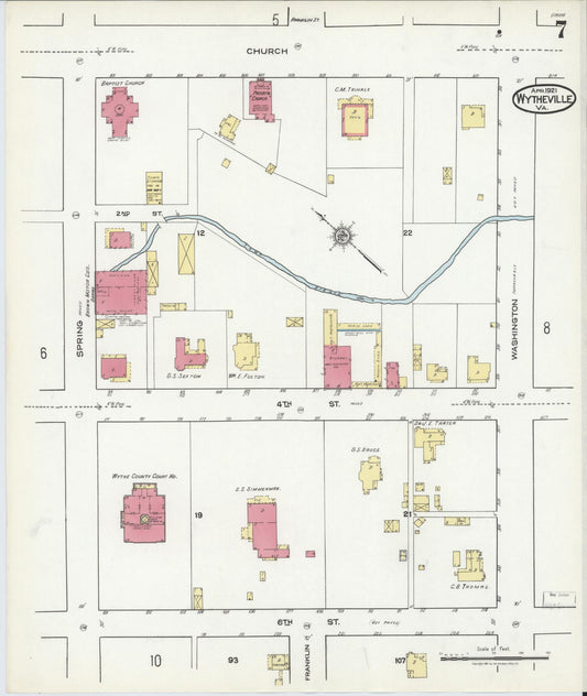 Sanborn Fire Insurance Map from Wytheville, Wythe County, Virginia (1921), Sheet #0007 - Historic Sanborn Fire Insurance Map Print, vintage old map wall art, antique decor, genealogy gift, Virginia Virginia map