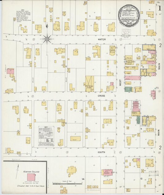 Sanborn Fire Insurance Map from Hodgenville, Larue County, Kentucky (1901), Sheet #0001 - Historic Sanborn Fire Insurance Map Print, vintage old map wall art, antique decor, genealogy gift, Kentucky Kentucky map