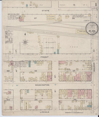 Sanborn Fire Insurance Map from Blair, Washington County, Nebraska (1886), Sheet #0001 - Complete Map Set gallery image, historic Sanborn map, vintage wall art, Nebraska Nebraska
