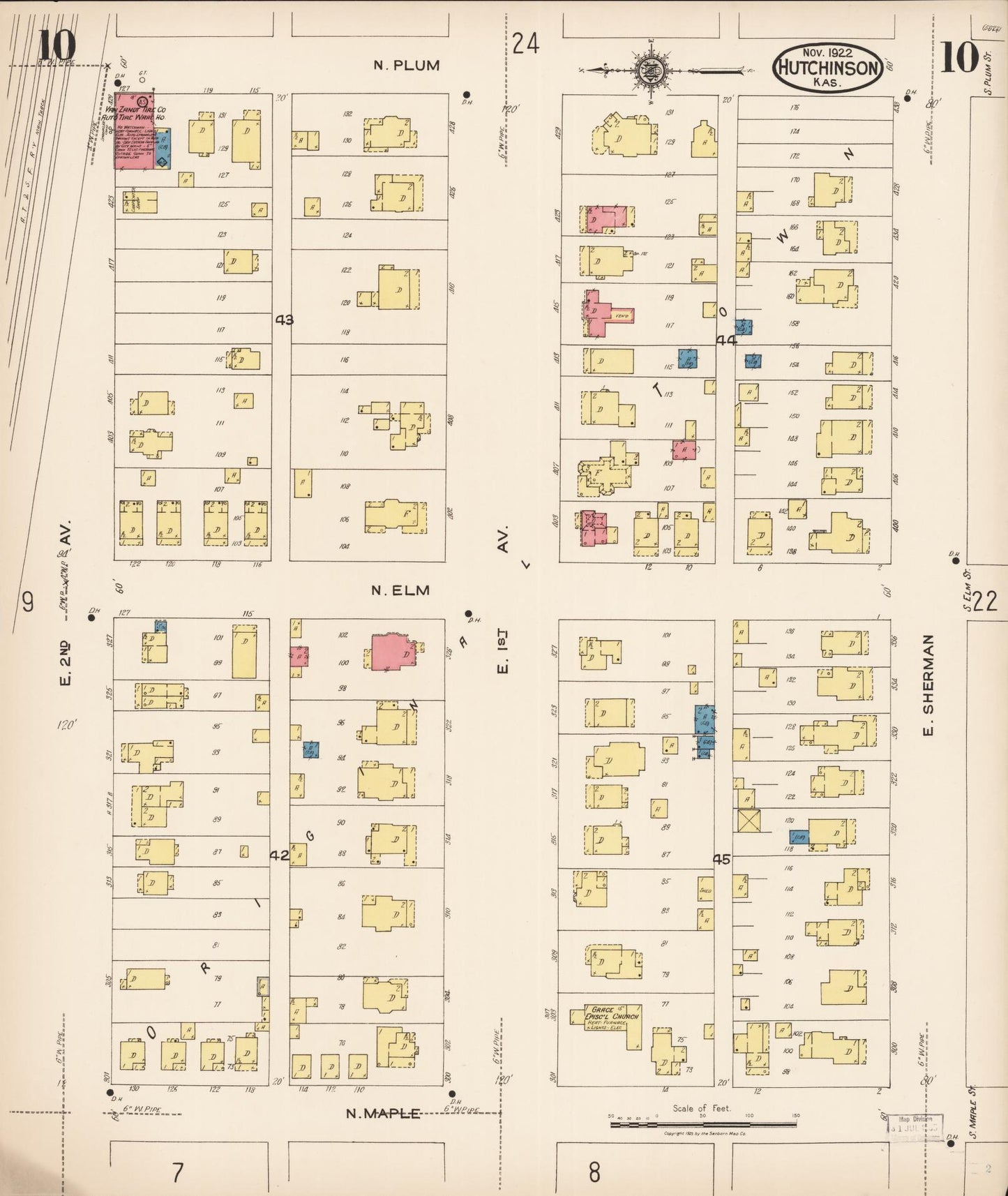 Sanborn Fire Insurance Map from Hutchinson, Reno County, Kansas (1922), Sheet #0011 - Historic Sanborn Fire Insurance Map Print, vintage old map wall art, antique decor, genealogy gift, Kansas Kansas map