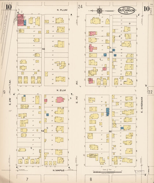 Sanborn Fire Insurance Map from Hutchinson, Reno County, Kansas (1922), Sheet #0011 - Historic Sanborn Fire Insurance Map Print, vintage old map wall art, antique decor, genealogy gift, Kansas Kansas map