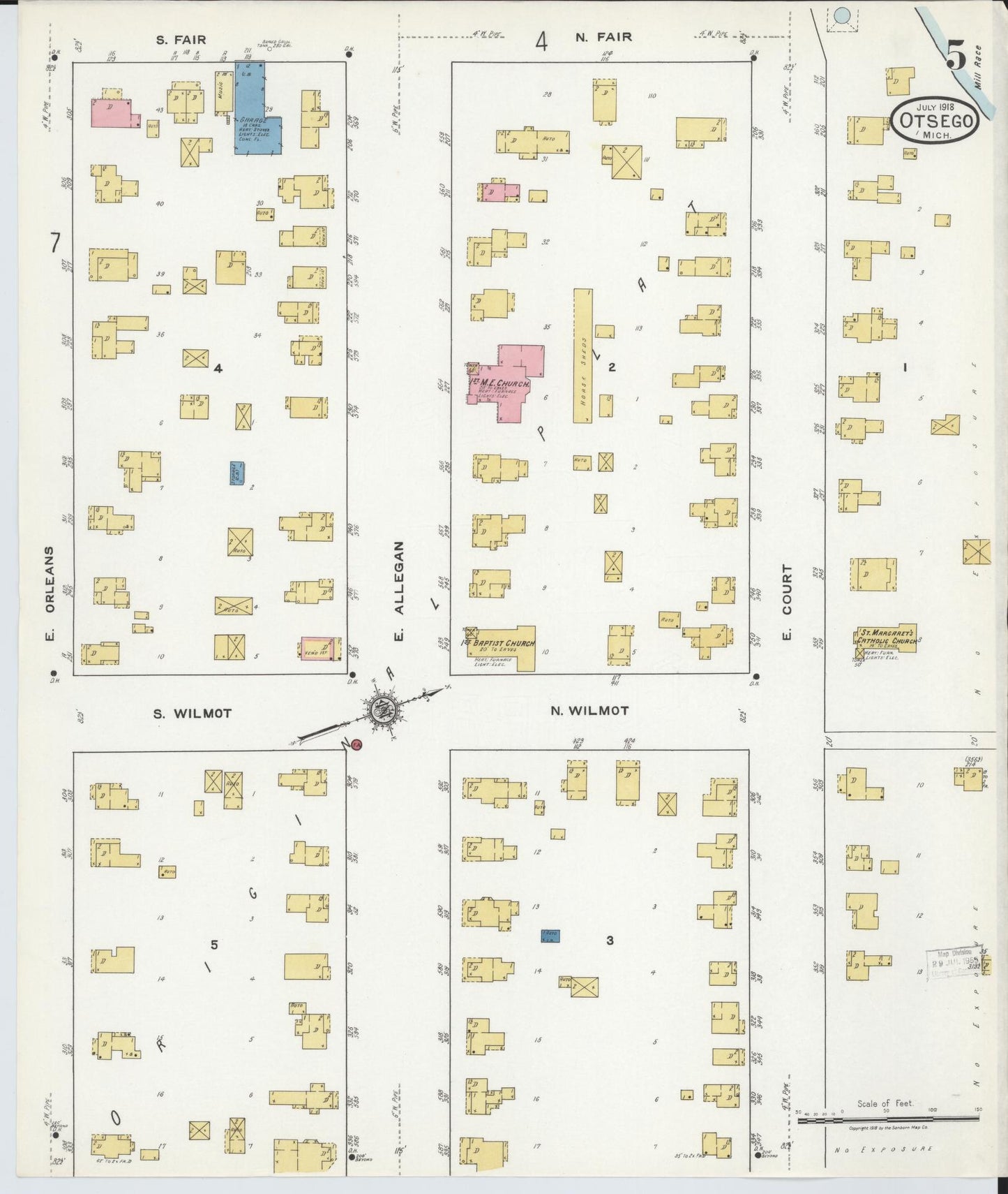 Sanborn Fire Insurance Map from Otsego, Allegan County, Michigan (1918), Sheet #0005 - Complete Map Set gallery image, historic Sanborn map, vintage wall art, Michigan Michigan