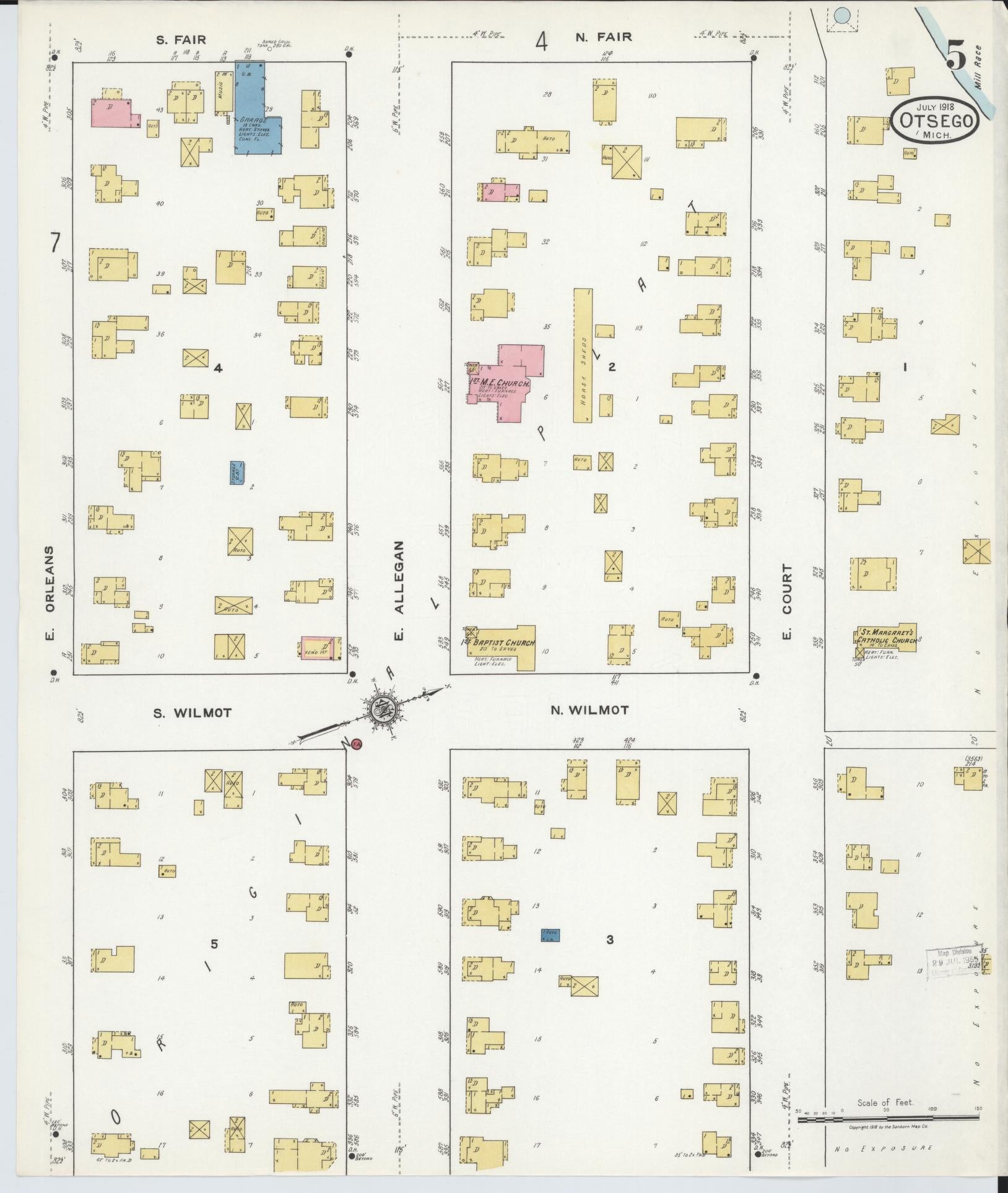 Sanborn Fire Insurance Map from Otsego, Allegan County, Michigan (1918), Sheet #0005 - Complete Map Set gallery image, historic Sanborn map, vintage wall art, Michigan Michigan