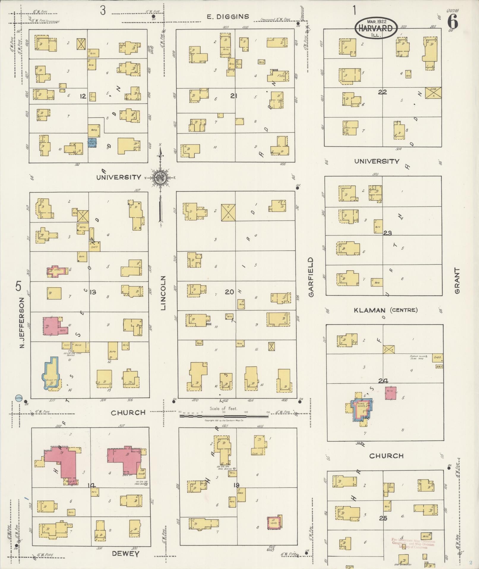 Sanborn Fire Insurance Map from Harvard, McHenry County, Illinois (1922), Sheet #0006 - Complete Map Set gallery image, historic Sanborn map, vintage wall art, Illinois Illinois