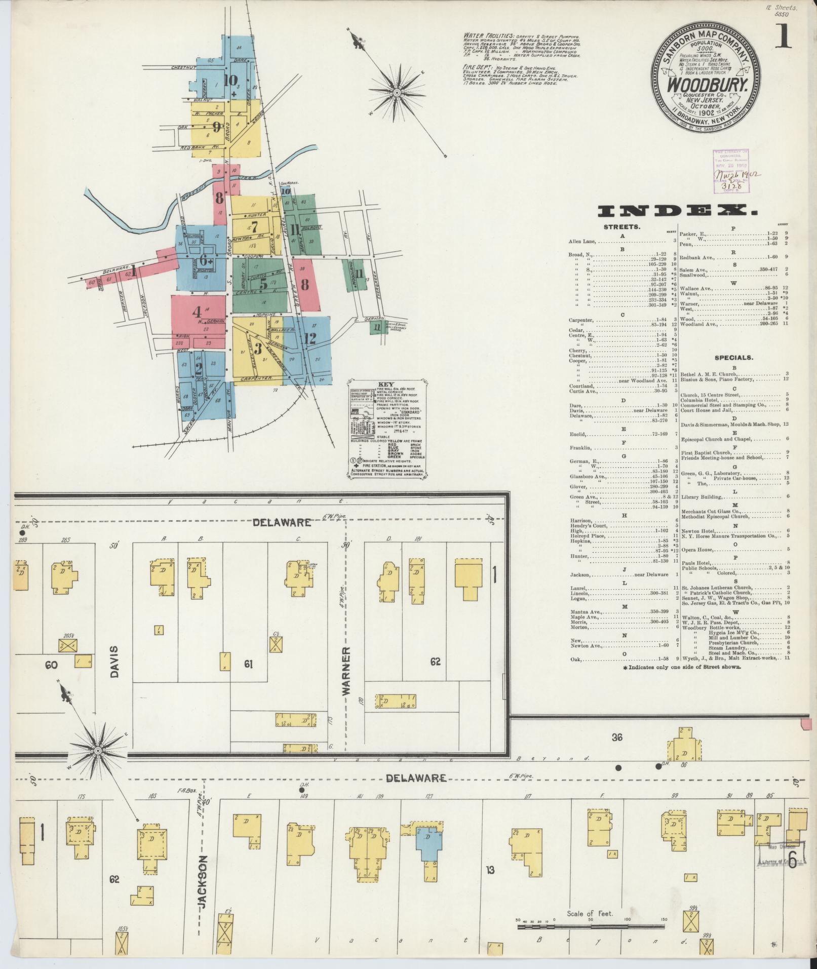 Sanborn Fire Insurance Map from Woodbury, Gloucester County, New Jersey. (1902) – Historic Sanborn Fire Insurance Map Print