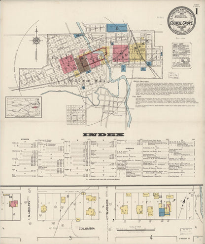 Sanborn Fire Insurance Map from Council Grove, Morris County, Kansas (1922), Sheet #0001 - Complete Map Set gallery image, historic Sanborn map, vintage wall art, Kansas Kansas