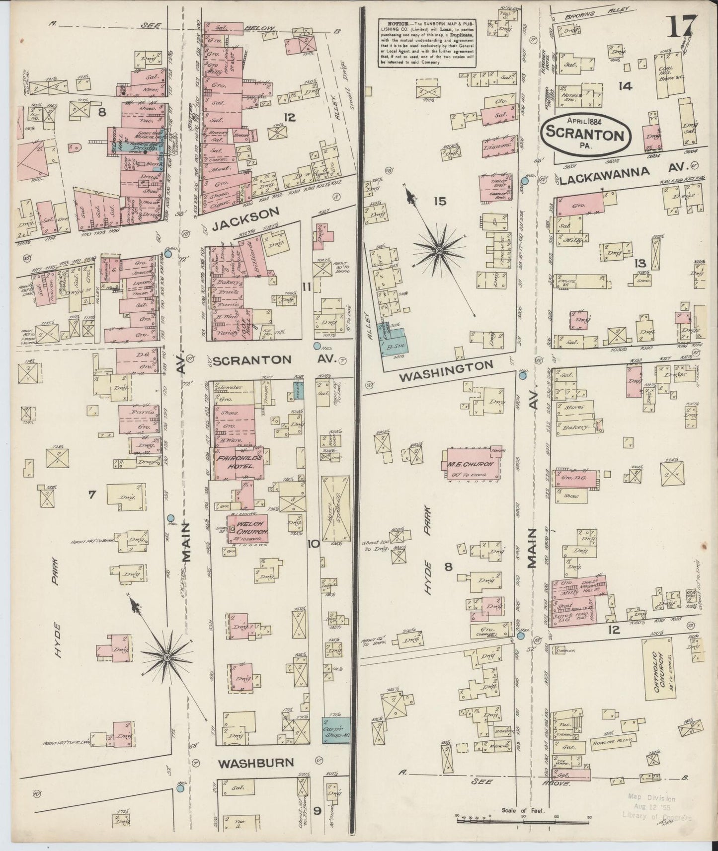 Sanborn Fire Insurance Map from Scranton, Lackawanna County, Pennsylvania (1884), Sheet #0017 - Complete Map Set gallery image, historic Sanborn map, vintage wall art, Pennsylvania Pennsylvania