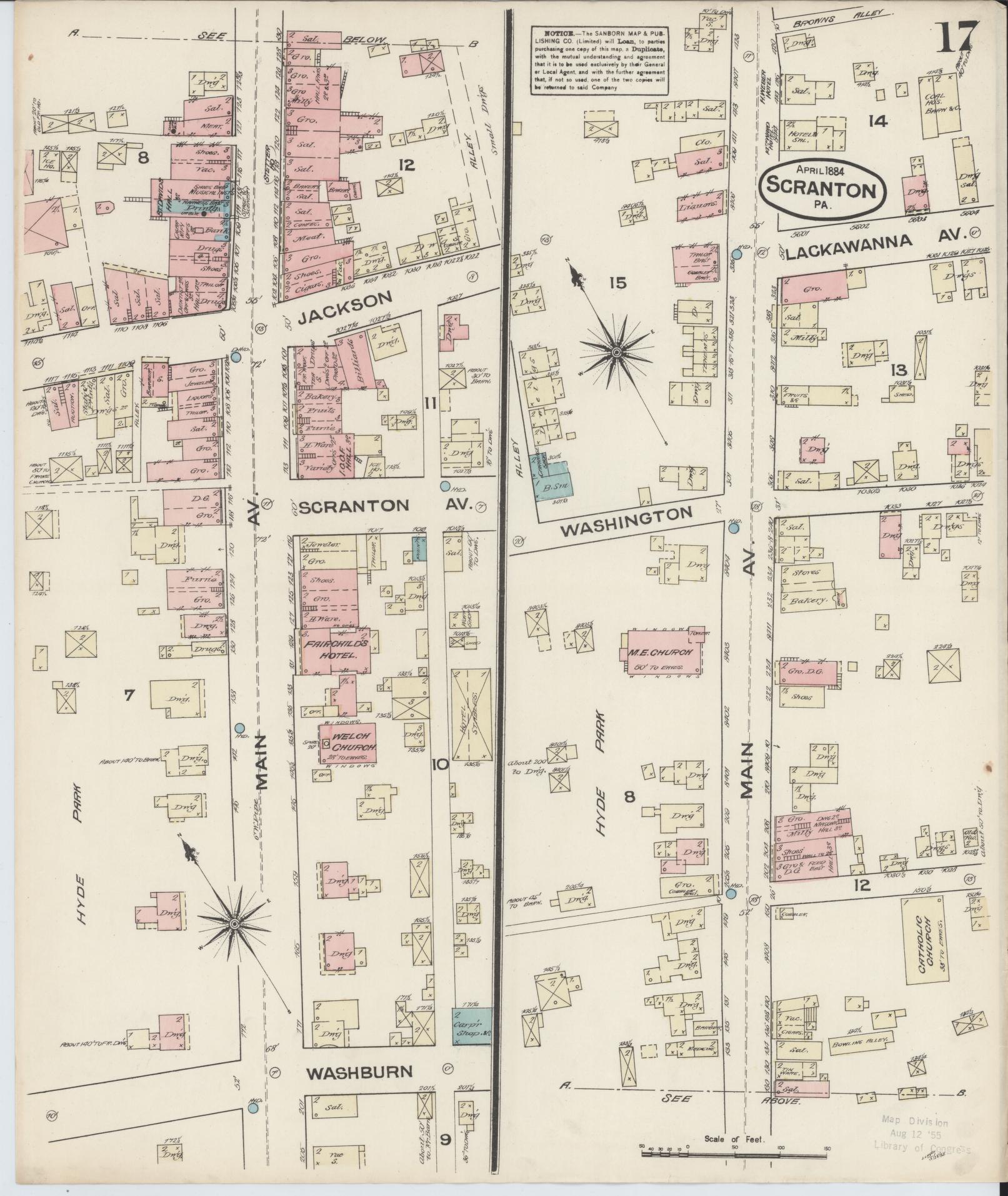 Sanborn Fire Insurance Map from Scranton, Lackawanna County, Pennsylvania (1884), Sheet #0017 - Complete Map Set gallery image, historic Sanborn map, vintage wall art, Pennsylvania Pennsylvania