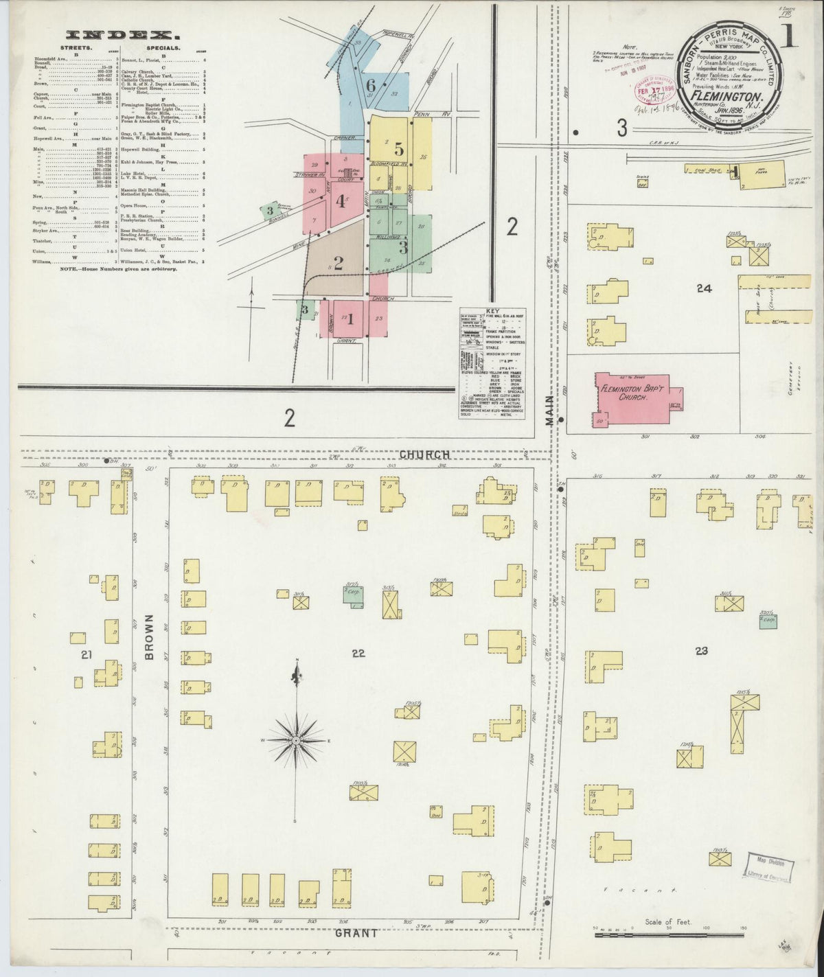 Sanborn Fire Insurance Map from Flemington, Hunterdon County, New Jersey (1896), Sheet #0001 - Complete Map Set gallery image, historic Sanborn map, vintage wall art, New Jersey New Jersey