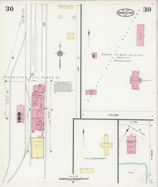 Sanborn Fire Insurance Map from Grand Island, Hall County, Nebraska (1924), Sheet #0030 - Historic Sanborn Fire Insurance Map Print, vintage old map wall art, antique decor, genealogy gift, Nebraska Nebraska map