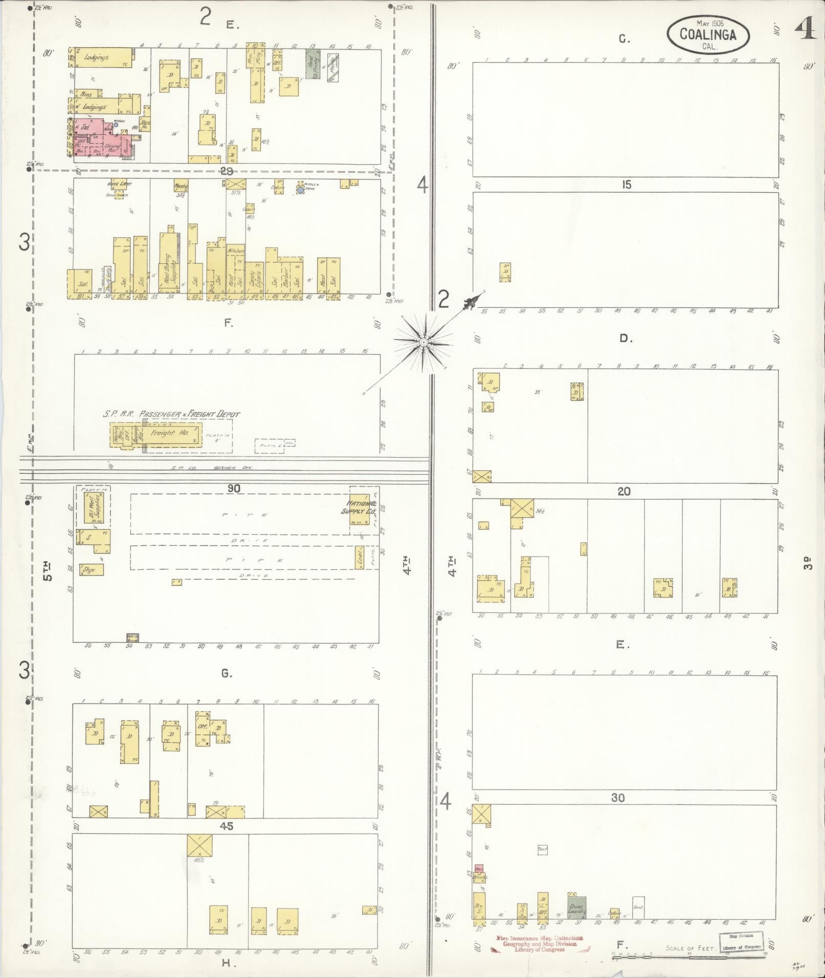 Sanborn Fire Insurance Map from Coalinga, Fresno County, California (1905), Sheet #0004 - Historic Sanborn Fire Insurance Map Print, vintage old map wall art, antique decor, genealogy gift, California California map