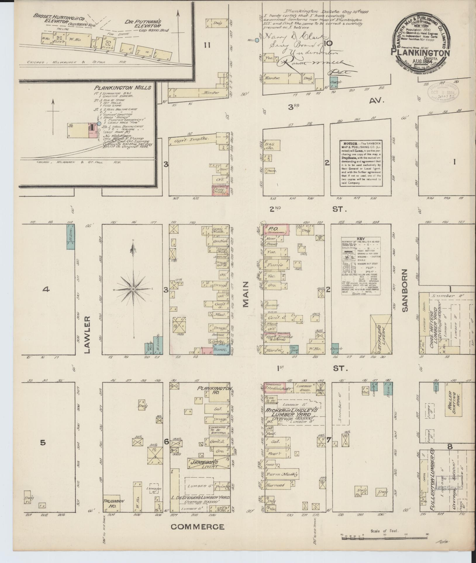 Sanborn Fire Insurance Map from Plankinton, Aurora County, South Dakota. (1884) – Historic Sanborn Fire Insurance Map Print
