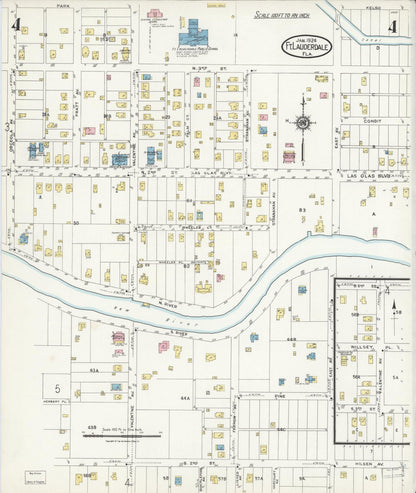 Sanborn Fire Insurance Map from Fort Lauderdale, Broward County, Florida (1924), Sheet #0004 - Historic Sanborn Fire Insurance Map Print, vintage old map wall art, antique decor, genealogy gift, Florida Florida map