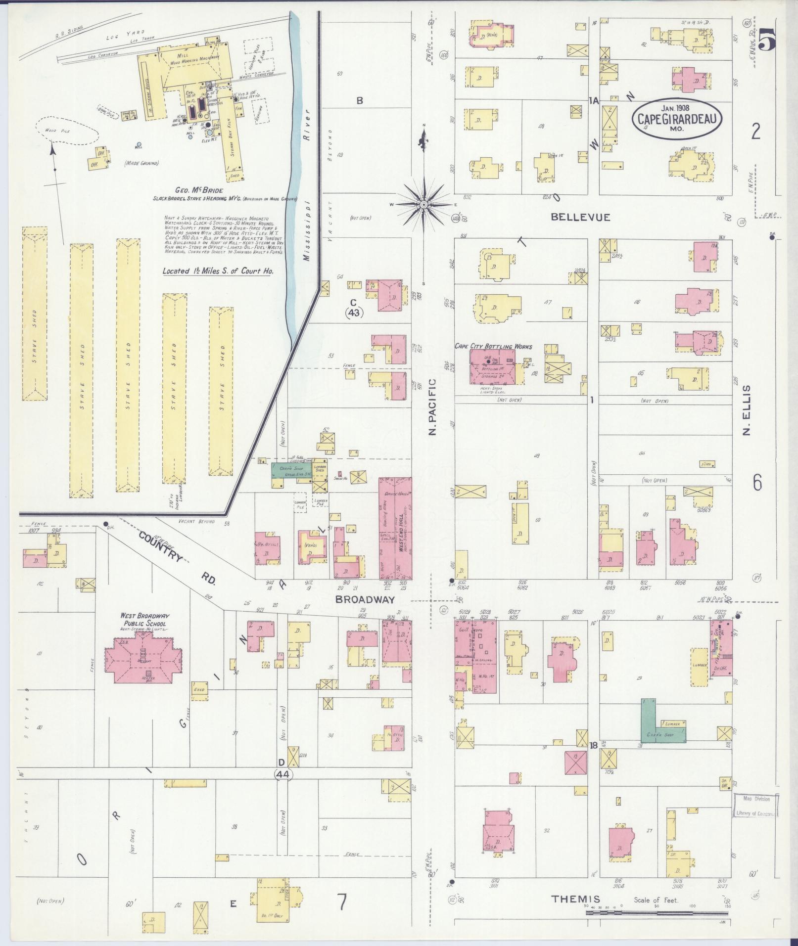 Sanborn Fire Insurance Map from Cape Girardeau, Cape Girardeau County, Missouri (1908), Sheet #0005 - Complete Map Set gallery image, historic Sanborn map, vintage wall art, Missouri Missouri