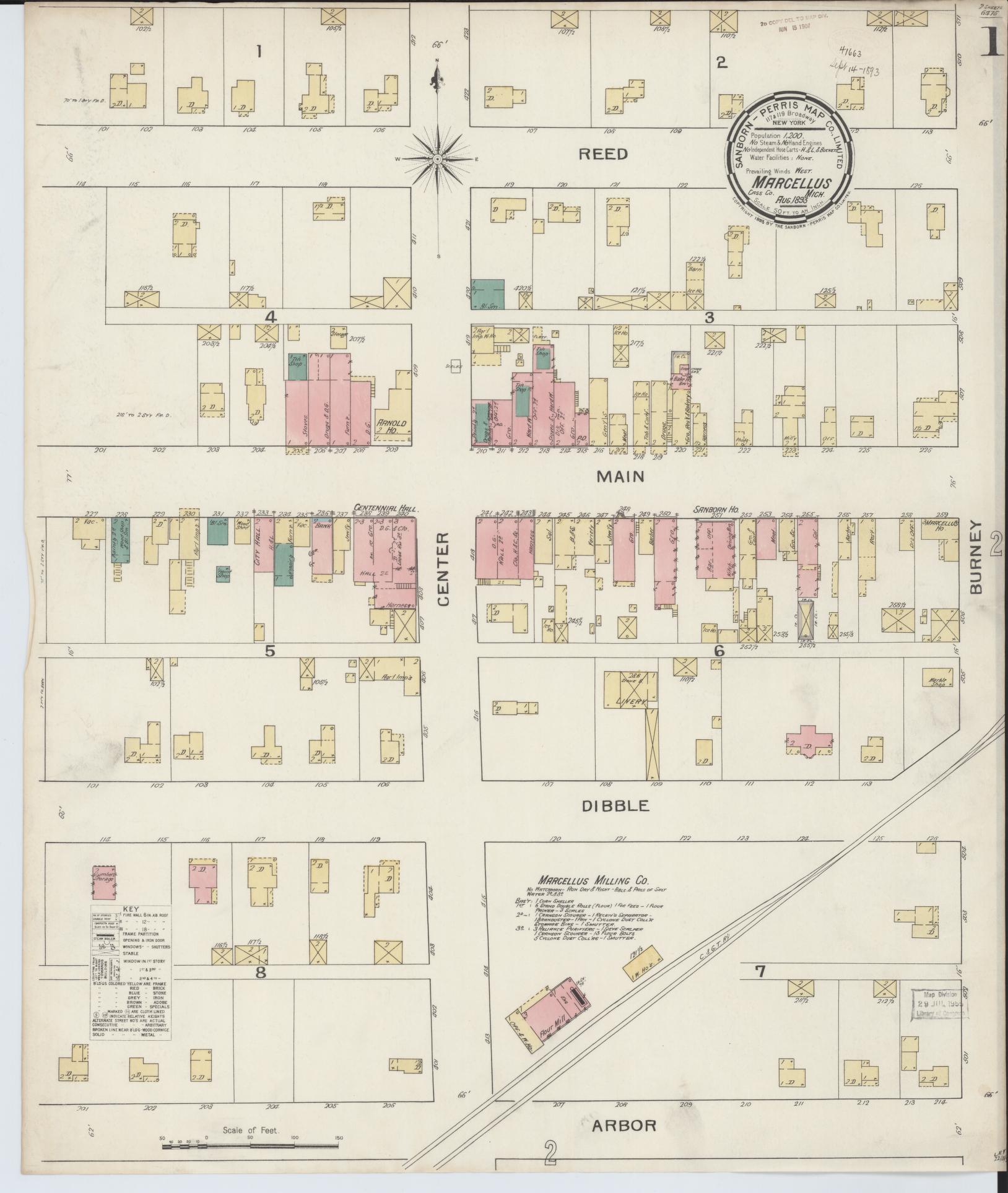 Sanborn Fire Insurance Map from Marcellus, Cass County, Michigan (1893), Sheet #0001 - Complete Map Set gallery image, historic Sanborn map, vintage wall art, Michigan Michigan