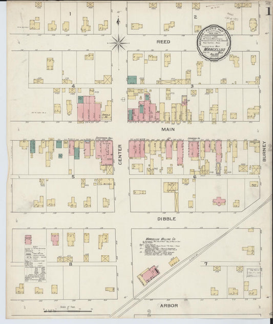 Sanborn Fire Insurance Map from Marcellus, Cass County, Michigan (1893), Sheet #0001 - Complete Map Set gallery image, historic Sanborn map, vintage wall art, Michigan Michigan