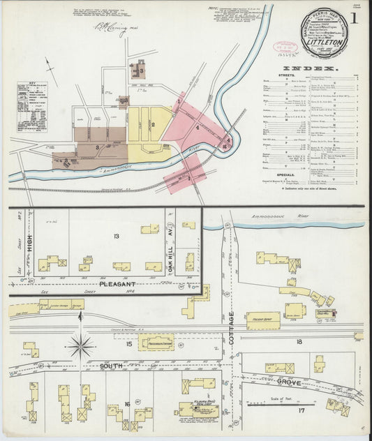 Sanborn Fire Insurance Map from Littleton, Grafton County, New Hampshire (1892), Sheet #0001 - Historic Sanborn Fire Insurance Map Print, vintage old map wall art, antique decor, genealogy gift, New Hampshire New Hampshire map