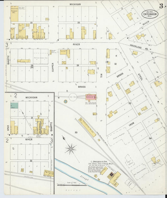 Sanborn Fire Insurance Map from Ontonagon, Ontonagon County, Michigan (1900), Sheet #0003 - Historic Sanborn Fire Insurance Map Print, vintage old map wall art, antique decor, genealogy gift, Michigan Michigan map