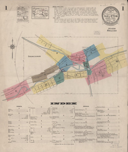 Sanborn Fire Insurance Map from Galeton, Potter County, Pennsylvania (1923), Sheet #0001 - Historic Sanborn Fire Insurance Map Print, vintage old map wall art, antique decor, genealogy gift, Pennsylvania Pennsylvania map