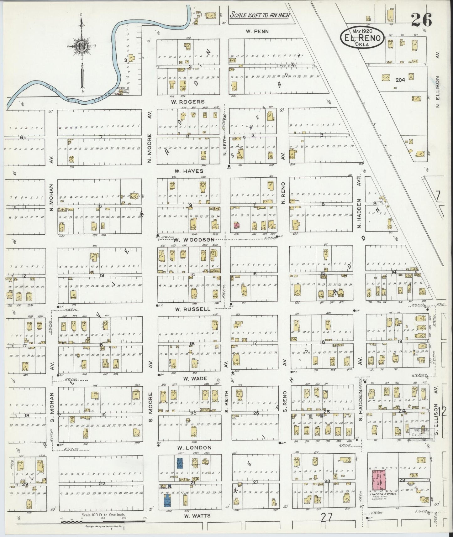 Sanborn Fire Insurance Map from El Reno, Canadian County, Oklahoma (1920), Sheet #0026 - Complete Map Set gallery image, historic Sanborn map, vintage wall art, Oklahoma Oklahoma