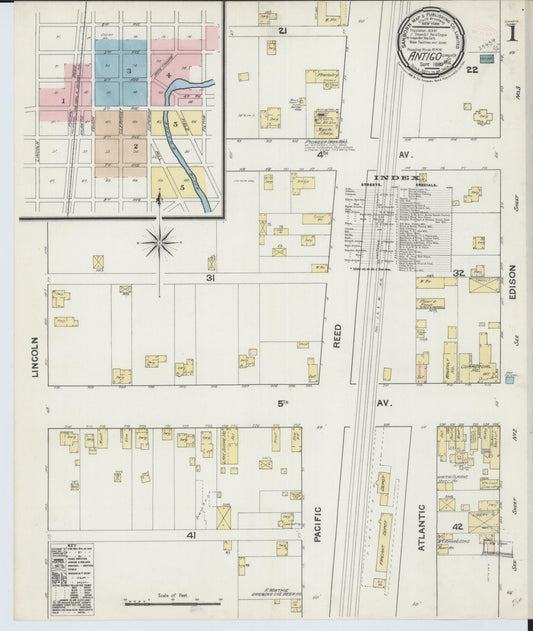 Sanborn Fire Insurance Map from Antigo, Langlade County, Wisconsin (1889), Sheet #0001 - Historic Sanborn Fire Insurance Map Print, vintage old map wall art, antique decor, genealogy gift, Wisconsin Wisconsin map