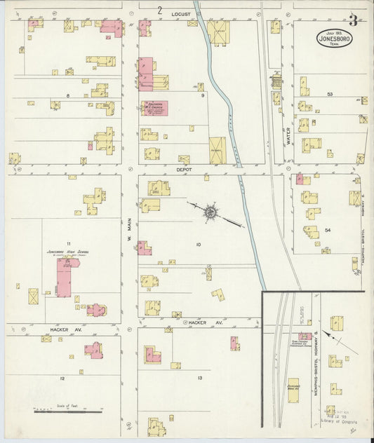 Sanborn Fire Insurance Map from Jonesboro, Washington County, Tennessee (1913), Sheet #0003 - Historic Sanborn Fire Insurance Map Print, vintage old map wall art, antique decor, genealogy gift, Tennessee Tennessee map