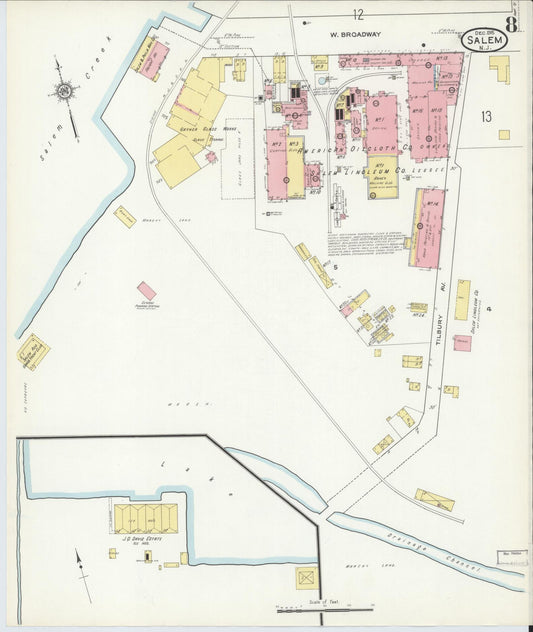 Sanborn Fire Insurance Map from Salem, Salem County, New Jersey (1915), Sheet #0008 - Historic Sanborn Fire Insurance Map Print, vintage old map wall art, antique decor, genealogy gift, New Jersey New Jersey map
