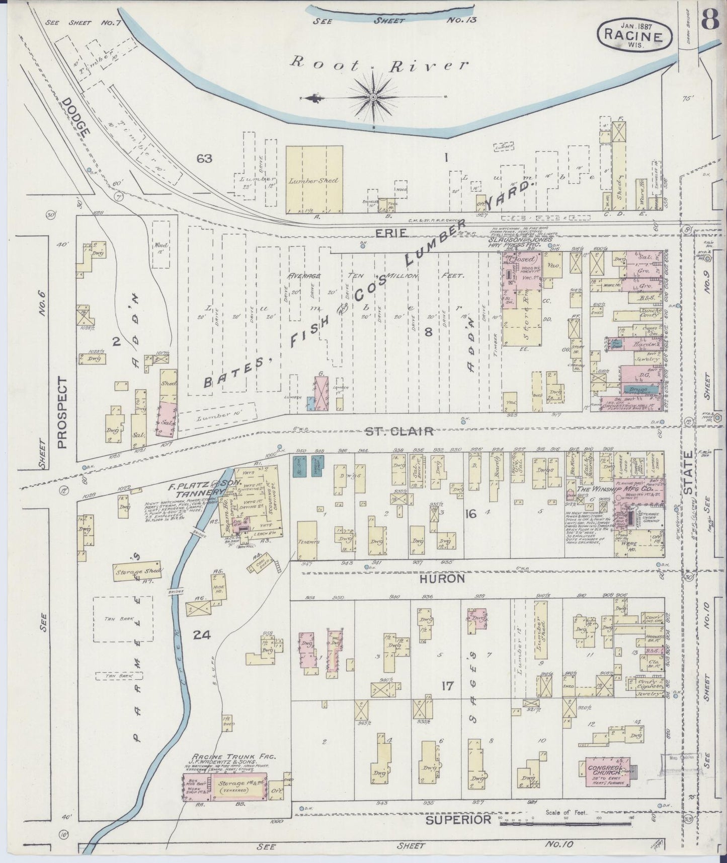 Sanborn Fire Insurance Map from Racine, Racine County, Wisconsin (1887), Sheet #0008 - Complete Map Set gallery image, historic Sanborn map, vintage wall art, Wisconsin Wisconsin