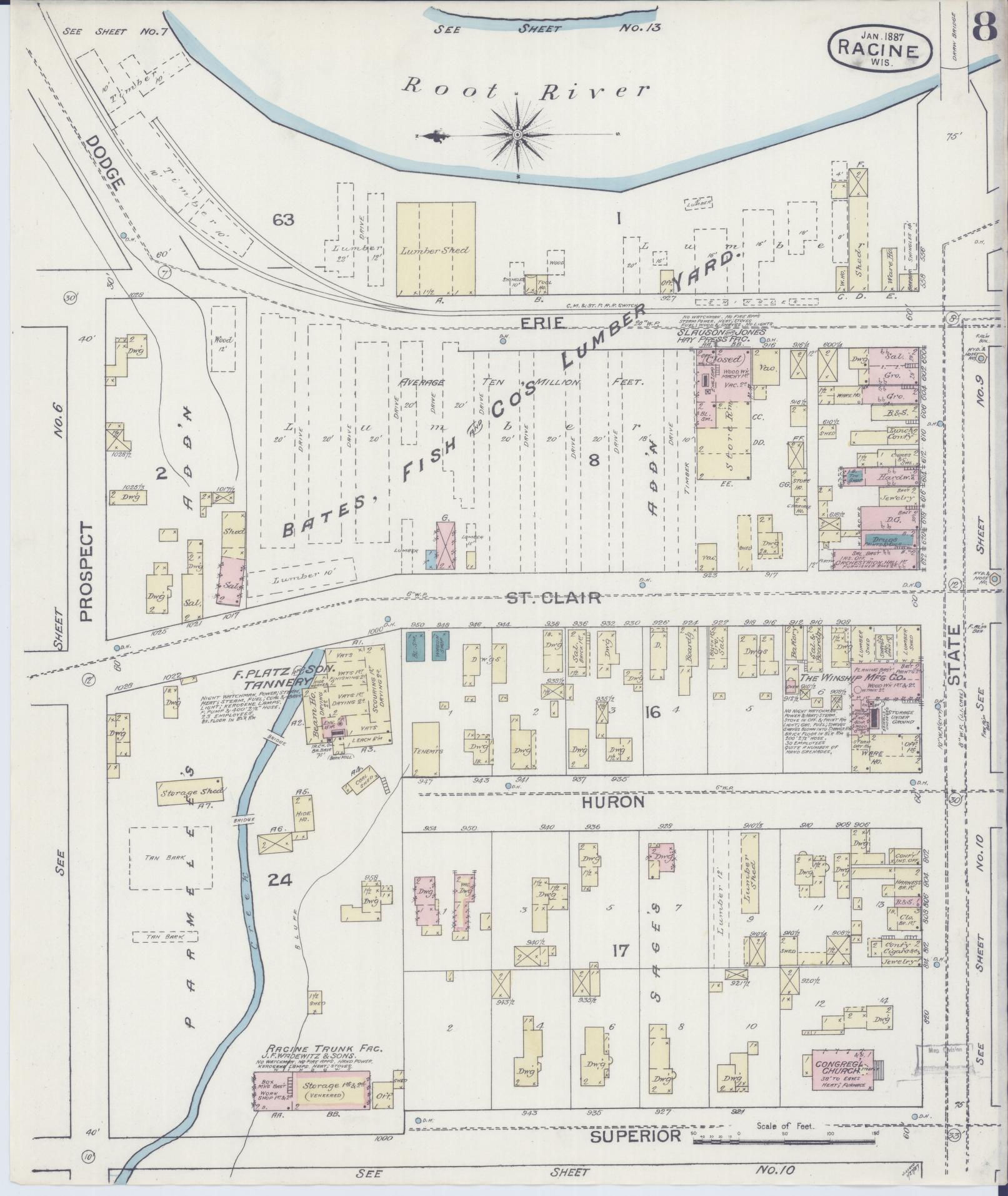 Sanborn Fire Insurance Map from Racine, Racine County, Wisconsin (1887), Sheet #0008 - Complete Map Set gallery image, historic Sanborn map, vintage wall art, Wisconsin Wisconsin