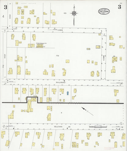 Sanborn Fire Insurance Map from Delevan, Cattaraugus County, New York (1929), Sheet #0003 - Historic Sanborn Fire Insurance Map Print, vintage old map wall art, antique decor, genealogy gift, New York New York map