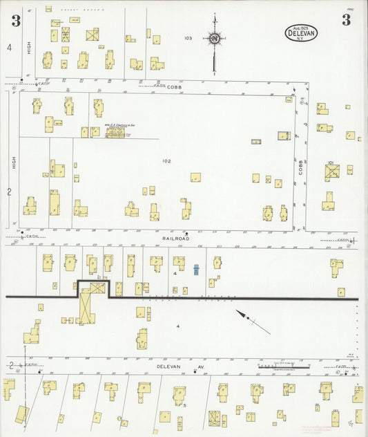 Sanborn Fire Insurance Map from Delevan, Cattaraugus County, New York (1929), Sheet #0003 - Historic Sanborn Fire Insurance Map Print, vintage old map wall art, antique decor, genealogy gift, New York New York map